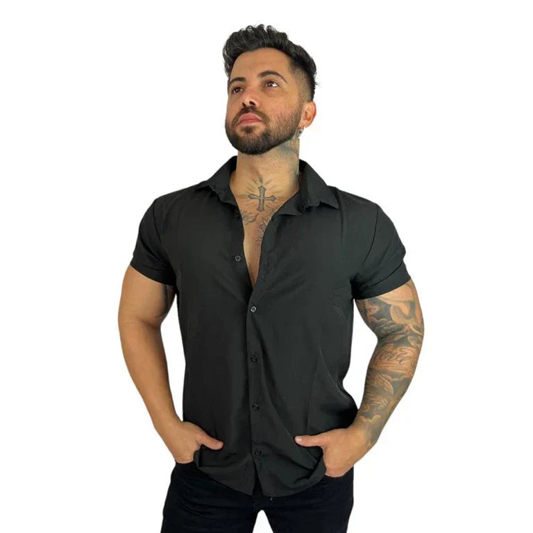 Camisa Social Lisa Masculina Manga Curta