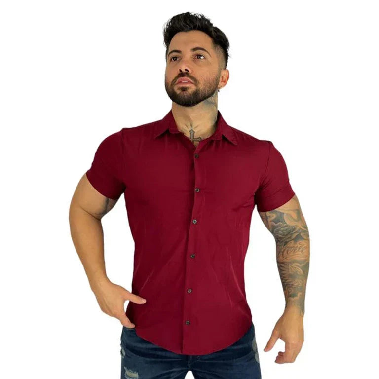 Camisa Social Lisa Masculina Manga Curta