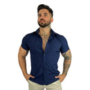 Camisa Social Lisa Masculina Manga Curta