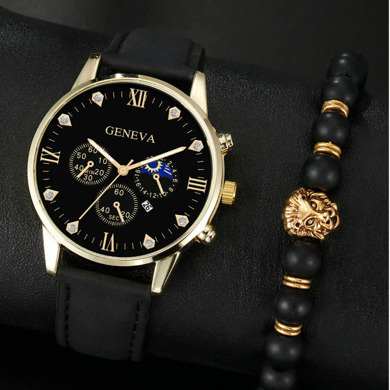 Relógio Masculino Social Esportivo Luxo Geneva + Pulseira