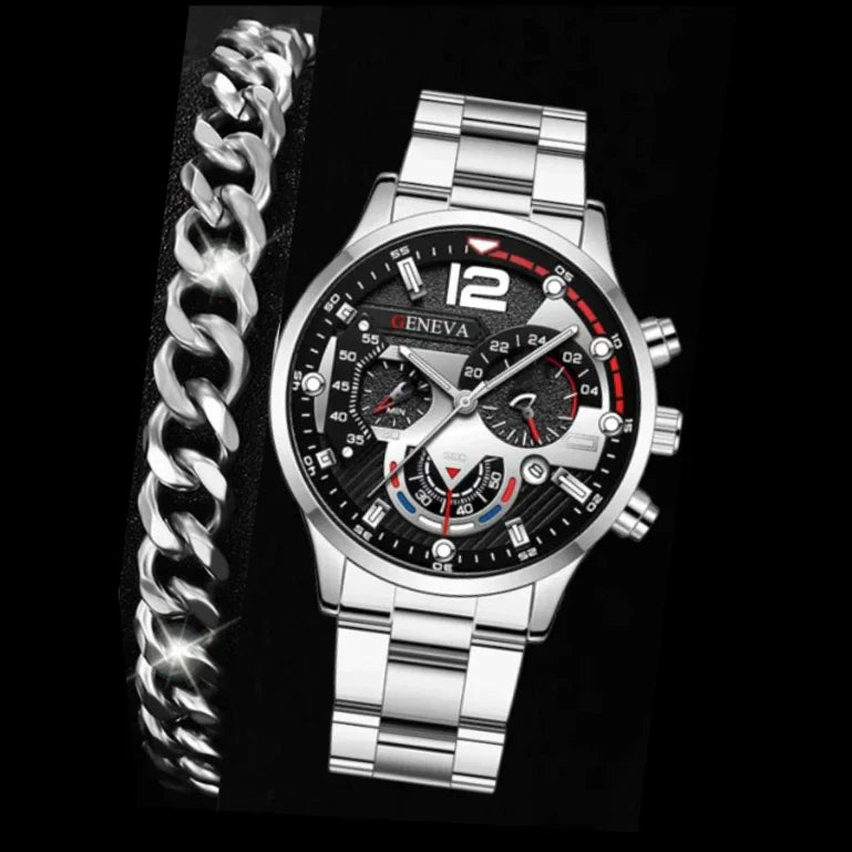 Relógio Masculino Social Esportivo Luxo Geneva + Pulseira