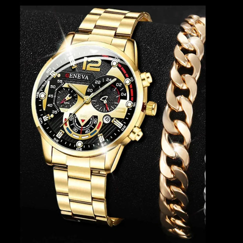 Relógio Masculino Social Esportivo Luxo Geneva + Pulseira