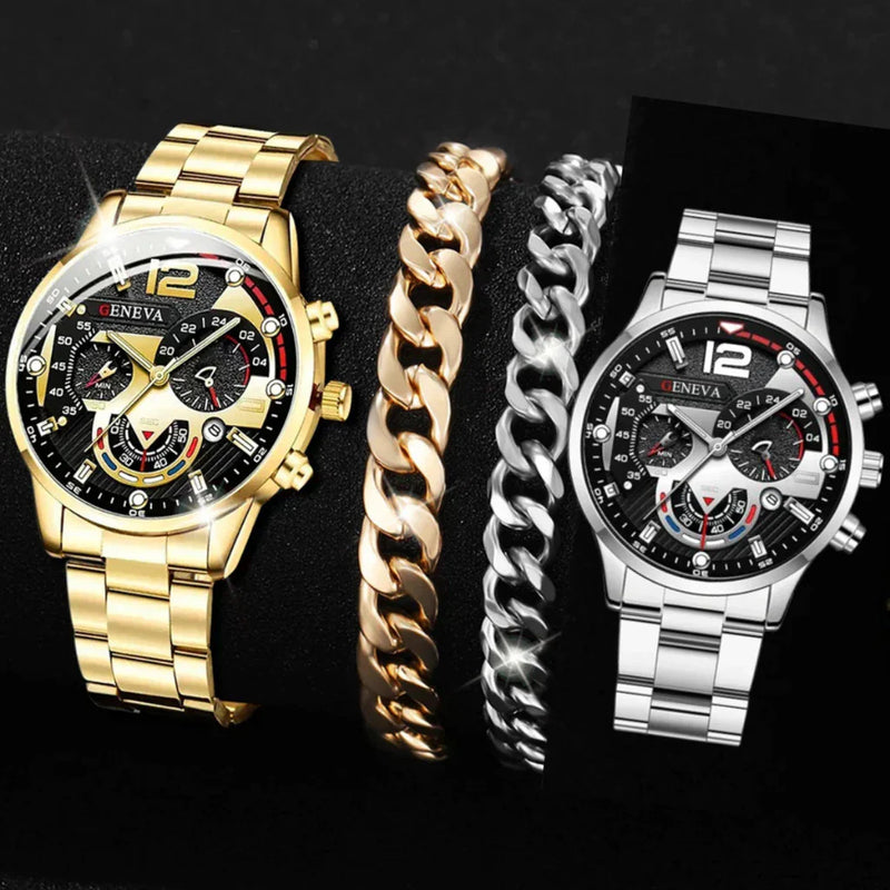 Relógio Masculino Social Esportivo Luxo Geneva + Pulseira