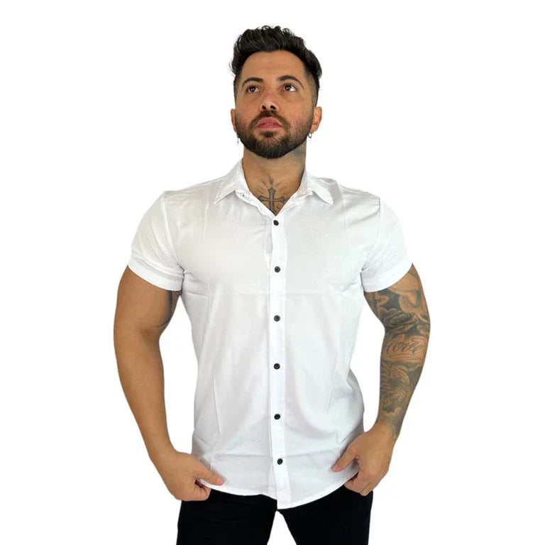 Camisa Social Lisa Masculina Manga Curta