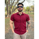 Camisa Social Lisa Masculina Manga Curta