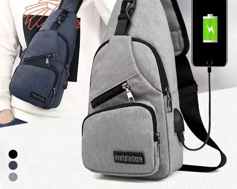 Bolsa de Ombro Masculina Anti-Roubo com Carregador USB
